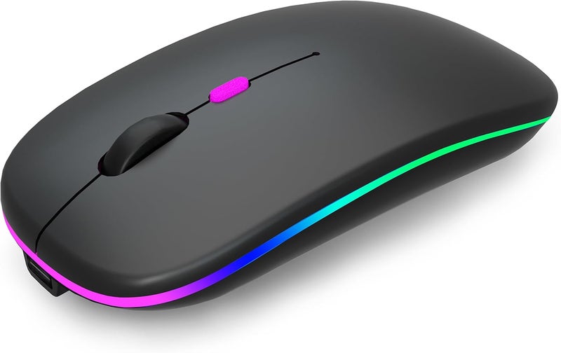 AOLIKOKO Wireless Bluetooth Mouse Rechargeable Laptop Mice with LED Use Portable(BT5.2 and USB 2.4G) Dual Mode Connection Silent Slim Computer Mouse for Laptop/iPad Tablet/Apple MacBook/PC (Black) - Image 1